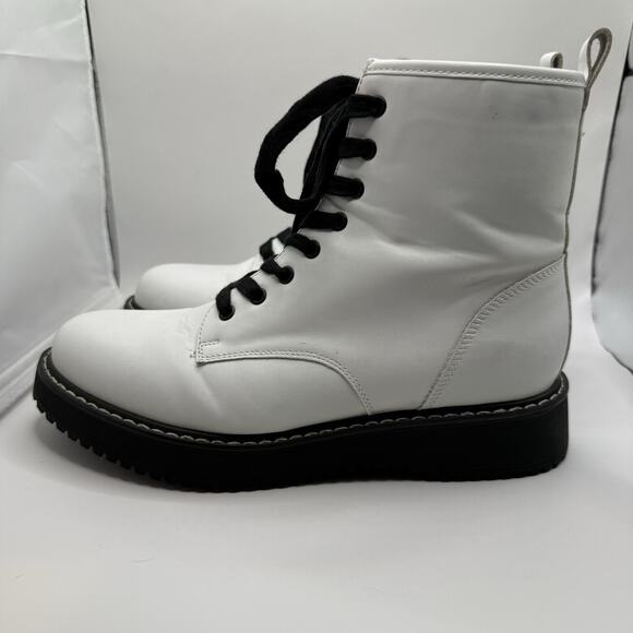 Madden Girl Kurrt White Lace Up Combat Boot Size 8.5 M Women’s Zipper - Picture 3 of 9